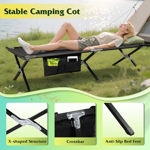 WLIVE Military Camping Cot, Portable Folding Cot with Carry Bag, Supports 300 Lbs, Silver Greige R758042