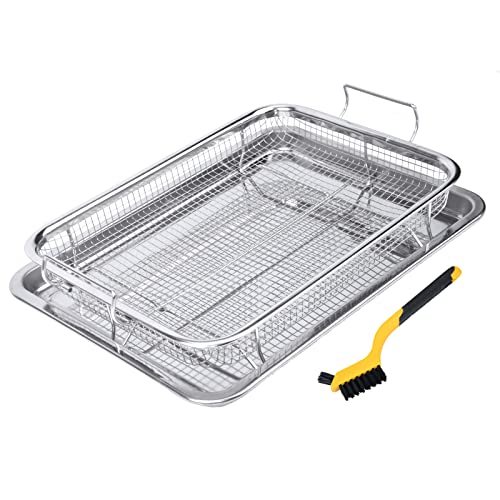 Eyourlife 2 Piece 18/8 Stainless Steel Air Fryer Basket for Oven, 12.8 x 9.6 Inch Crisper Tray and Basket for Oven, Oven Air Fry Mesh Basket Set, Air Fryer Oven Basket for Fries/Bacon for Christmas