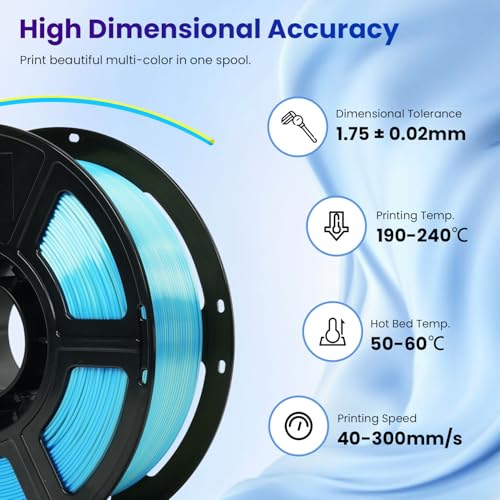 FLASHFORGE Silk PLA 3D Printer Filament 1.75mm 1KG, Multicolored Gradient V83097