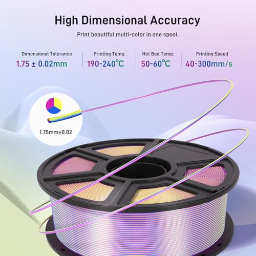 FLASHFORGE Silk PLA 3D Printer Filament 1.75mm 1KG, Multicolored Gradient V83097
