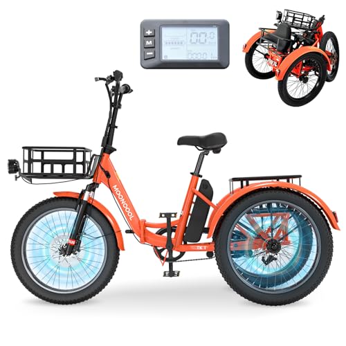 Electric Trike, Electric Tricycle for Adults, 20"" Folding 3 Wheels Electric Bicycle Bikes, 48V 500W Motorized Electric Ebike with Aluminum Frame, Removable Battery and Basket, Sunbeam