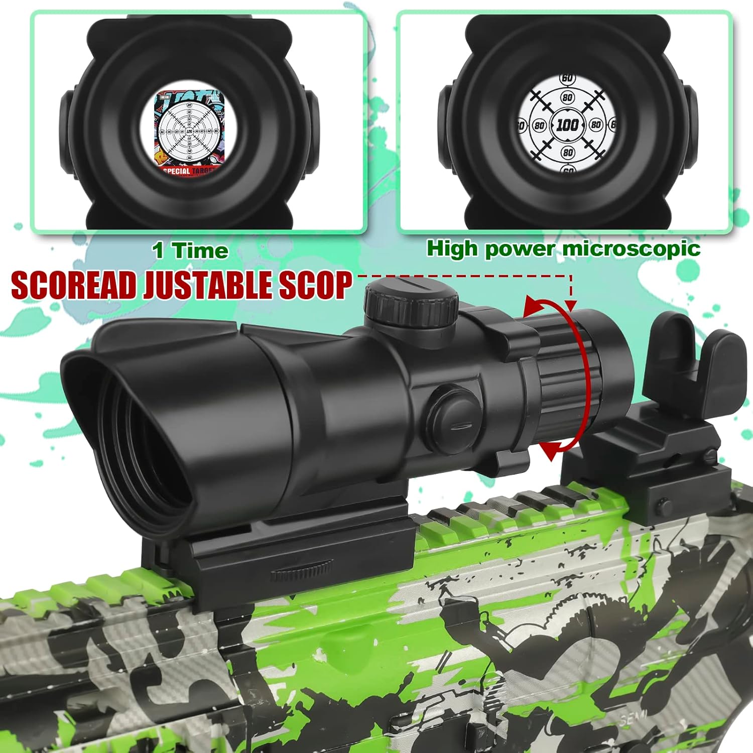 Gel Ball Blaster with Drum & Mag, Automatic and Manual, 40000 Rounds, Goggles (Green) B290