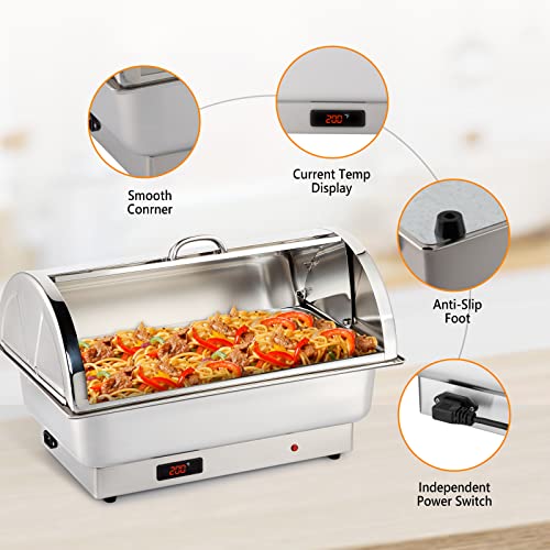 ROVSUN Electric 9 QT Stainless Steel Chafing Dish Buffet Set with Roll Top and 2 Detachable Food Pans I570249