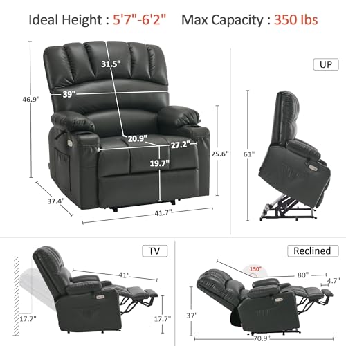 MCombo Oversized Power Lift Recliner Chair for Elderly with Heat and Massage, Faux Leather, Dark Brown N537