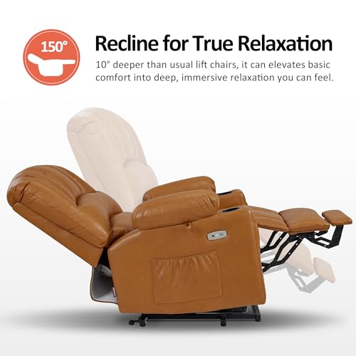 MCombo Oversized Power Lift Recliner Chair for Elderly with Heat and Massage, Faux Leather, Dark Brown N537