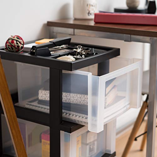 IRIS USA Plastic 10-Drawer Rolling Storage Cart with Wheels, Black/Clear T4065