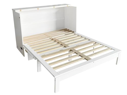 Queen Size Murphy Bed with Desk & Charging Station, White K505073