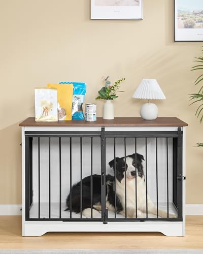 Dog Crate Furniture with Barn Door for Small Medium Dogs, Rustic Brown P911