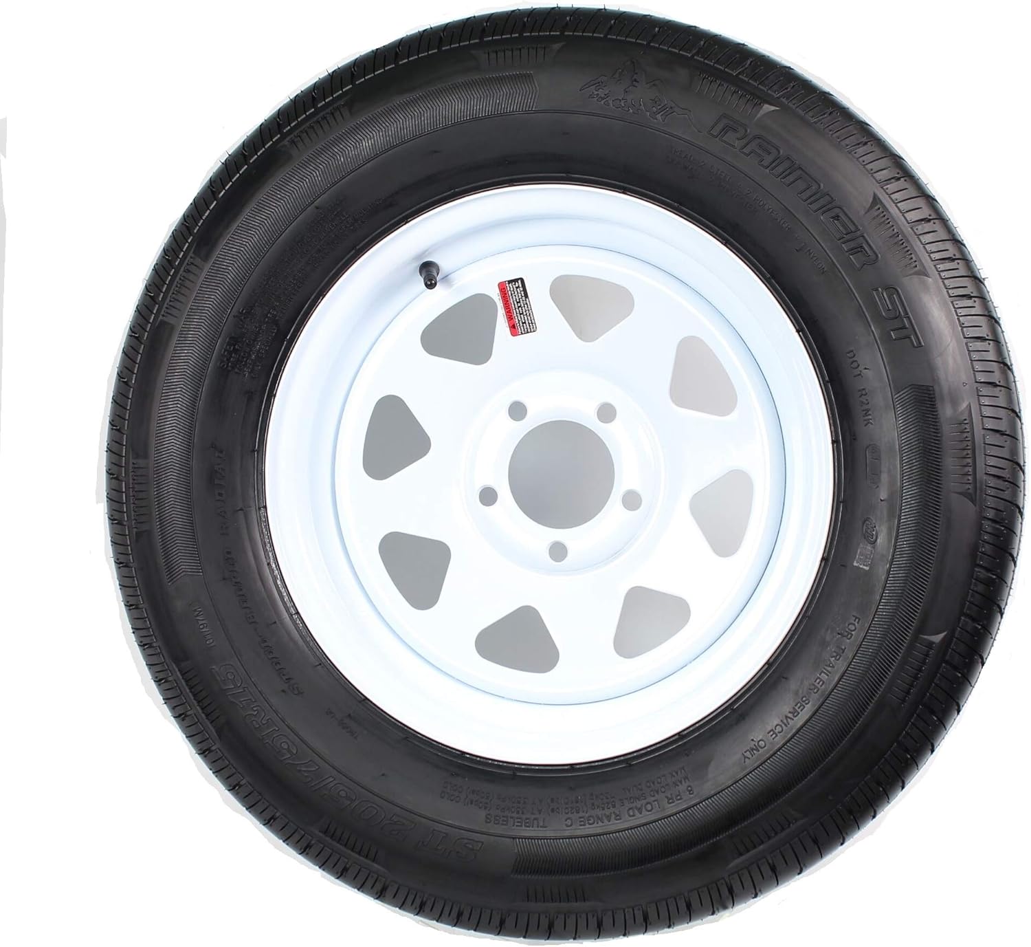 eCustomrim Mounted Radial Trailer Tire and Rim ST205/75R15 15X5 5-4.5 White Spoke Wheel - 6 Year Warranty w/Free Roadside
