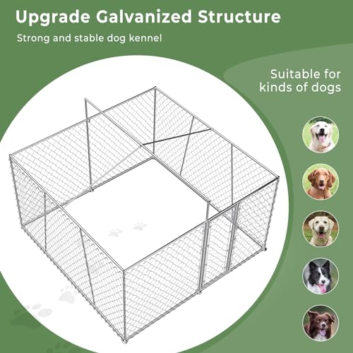 10×10×7FT Outdoor Dog Kennel with Roof, Heavy Duty Chain Link Enclosure H51831