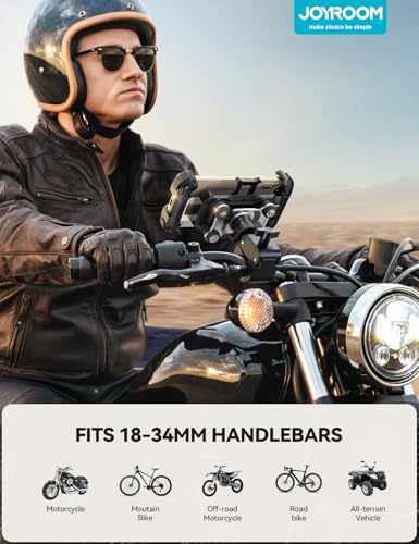 JOYROOM Motorcycle Phone Mount Holder with Dual Vibration Dampener, Metal Handlebar Clamp for 4.7-7" Phones U366721