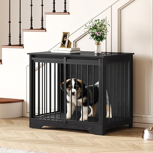 Dog Crate Furniture with Barn Door for Small Medium Dogs, Rustic Brown P911