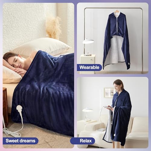 Heated Wearable Electric Blanket with 3 Heat Levels & Auto Off, ETL Certified, Dark Grey 50"x60" W580