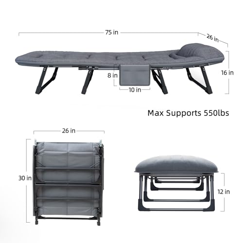 Folding Chaise Lounge Chair with Mattress, 6-Angle Adjustable, Gray M664250