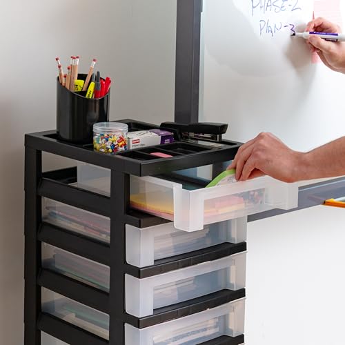 IRIS USA Plastic 10-Drawer Rolling Storage Cart with Wheels, Black/Clear T4065
