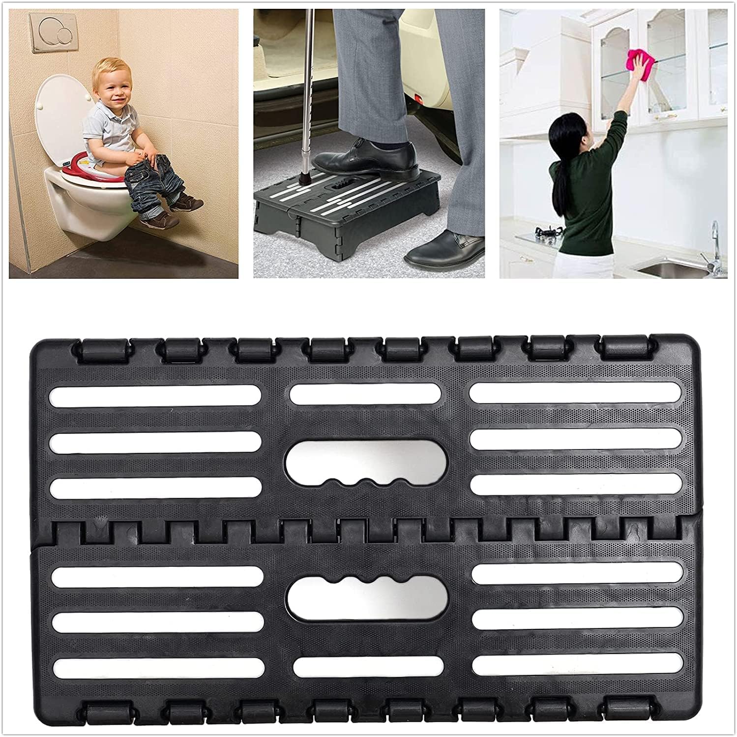 Portable Folding Step Stool, 5 inch Anti-Skid, Holds 300 lbs, Black J45318