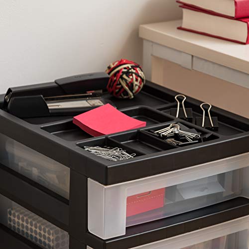 IRIS USA Plastic 10-Drawer Rolling Storage Cart with Wheels, Black/Clear T4065