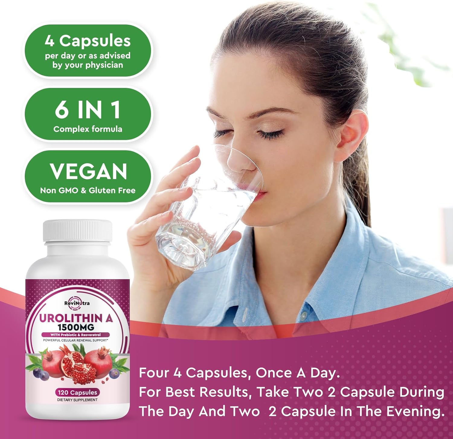 Urolithin A Supplement 1000 mg with Trans-Resveratrol, 120 Capsules B265186