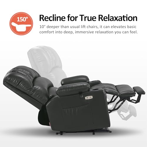 MCombo Oversized Power Lift Recliner Chair for Elderly with Heat and Massage, Faux Leather, Dark Brown N537