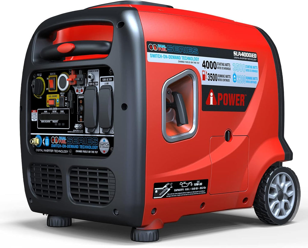 A-iPower SUA4000iED 4000 Watt Portable Inverter Generator Gas & Propane Powered, Small with Electric Start RV Ready for Camping, Tailgate, or Home emergency