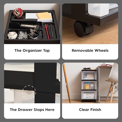 IRIS USA Plastic 10-Drawer Rolling Storage Cart with Wheels, Black/Clear T4065