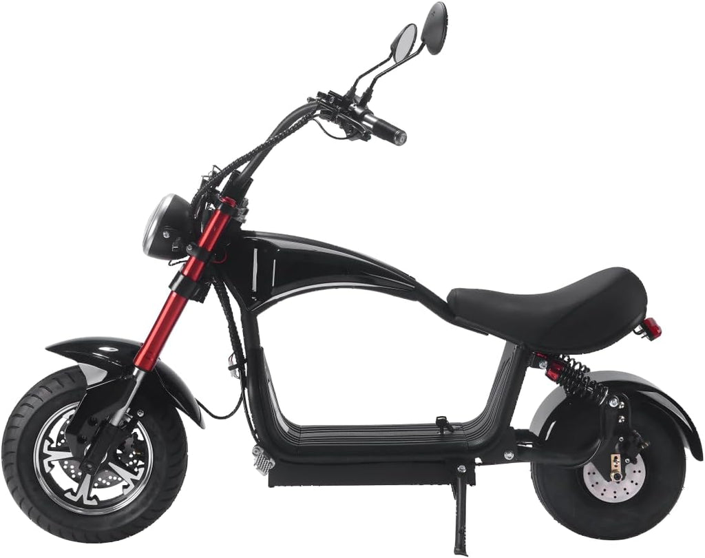 Electric Scooter for Adults 800W Motor Fat Tire Citycoco Scooters Up to 25 Mph & 18 Miles 48V 12Ah Lithium Removable Battery Lowboy Scooter Harley Electric Moped with Front & Rear Hydraulic Brakes