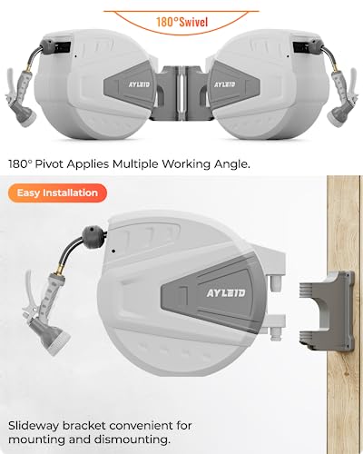 Ayleid Retractable Garden Hose Reel, 1/2 in x 100 ft, Wall Mounted, Grey Q139915