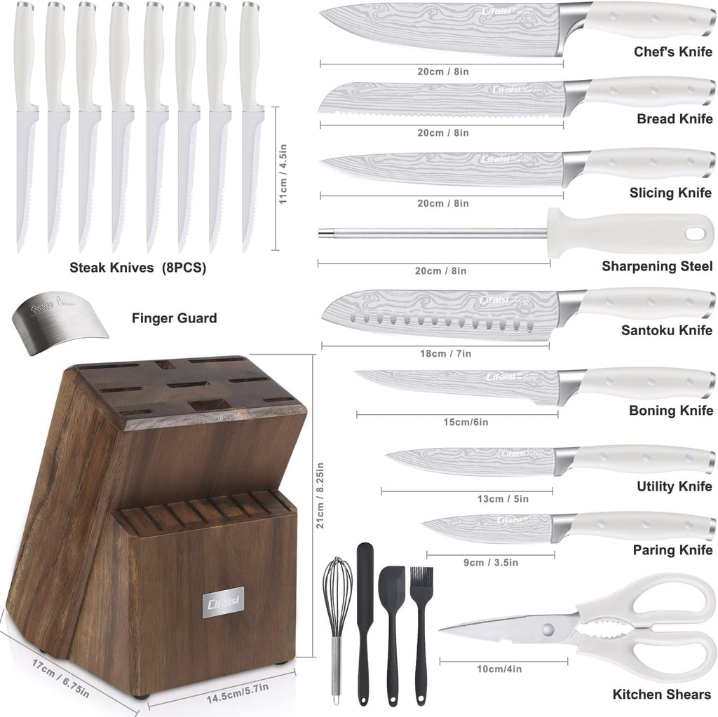 23 PCS Kitchen Knife Set with Block, Stainless Steel, White S495