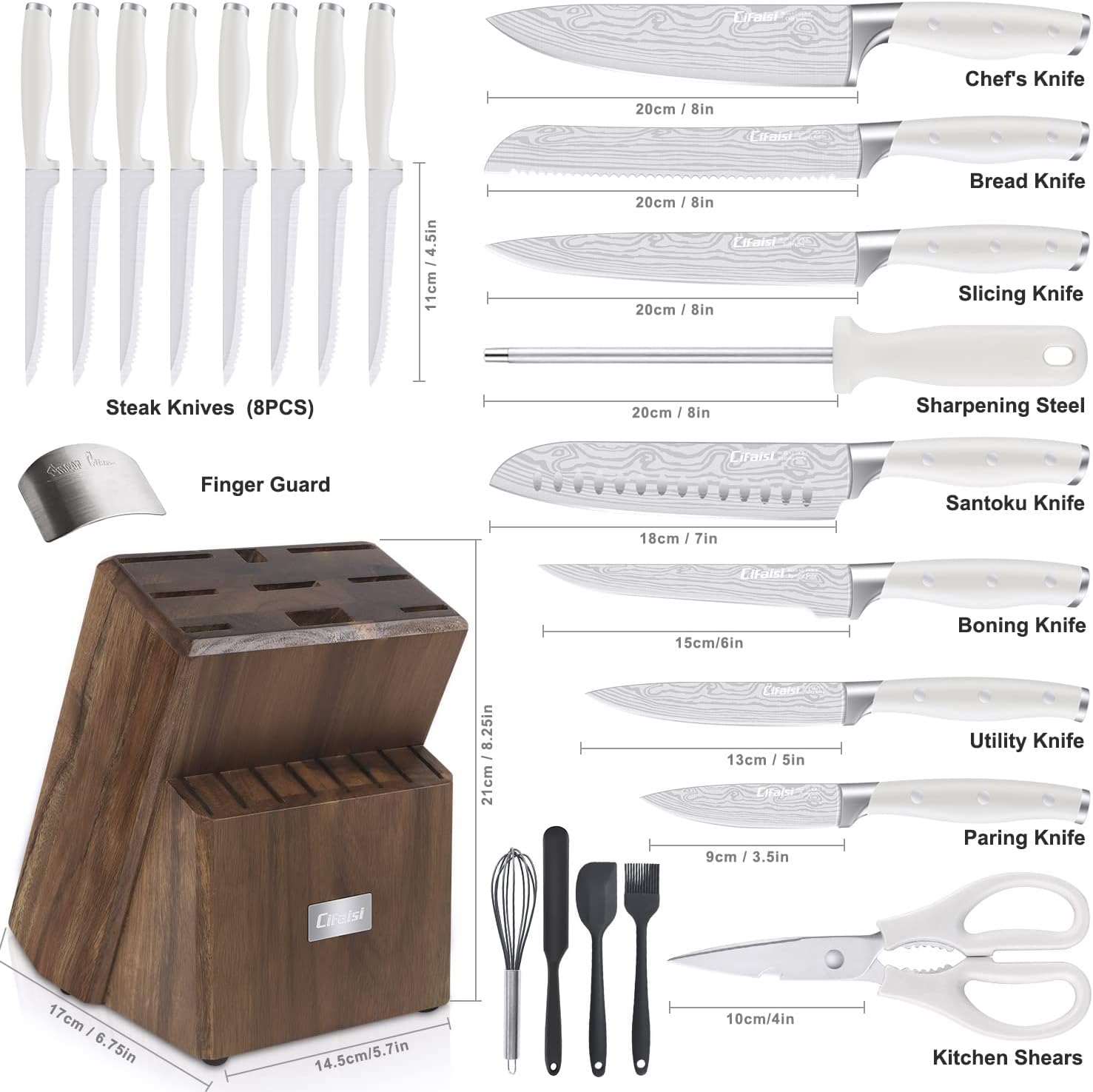 23 PCS Kitchen Knife Set with Block, Stainless Steel, White S495
