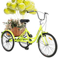 KNUS Adult Single Speed Cargo Tricycles,Adult Trikes 26 inch 3 Wheel Bikes for Adults,Adult tricycles for Women with Large Shopping Basket for Seniors, Women，Mens，for Pets Beach，4 Colors