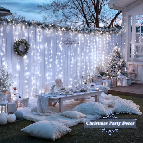 JMEXSUSS 200 LED Christmas Curtain Lights, Warm White, Battery & USB Powered W573