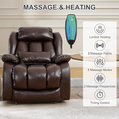 EDILLY Genuine Leather Power Lift Recliner Chair with Massage and Heating, Brown C901