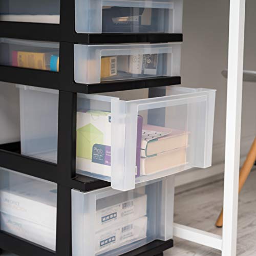 IRIS USA Plastic 10-Drawer Rolling Storage Cart with Wheels, Black/Clear T4065