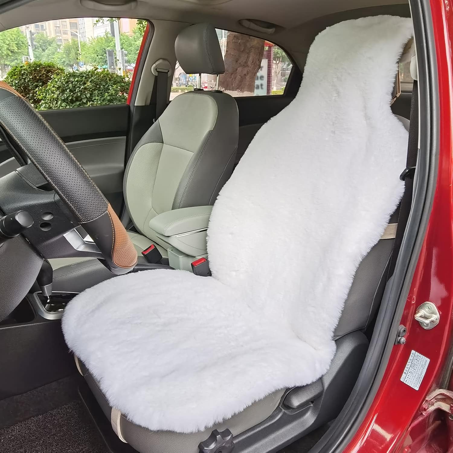 Champlus Faux Sheepskin Fur Car Seat Cover - White H6913