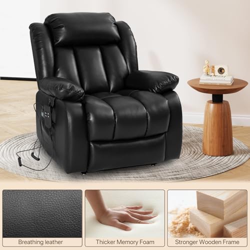 EDILLY Genuine Leather Power Lift Recliner Chair with Massage and Heating, Brown C901