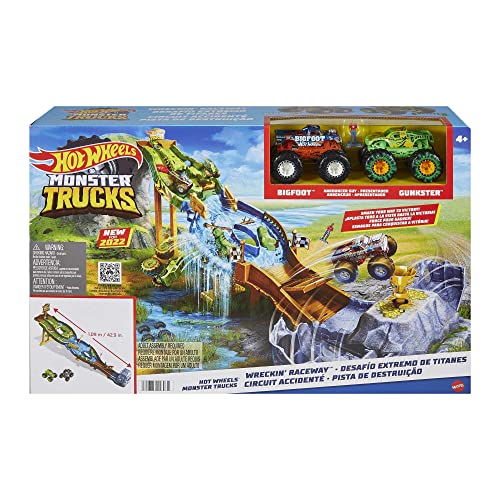 Hot Wheels Monster Trucks Wreckin’ Raceway Playset with Bigfoot & Gunkster D577
