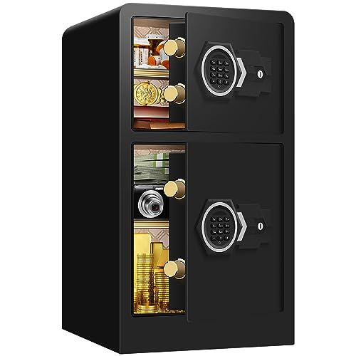7.2Cu ft Extra Large Home Safes Water and Fireproof with Two Departments, Large Fireproof Safe for Home Use With Hidden Compartment, Separate Lock Box and Led Light (Large Safe)