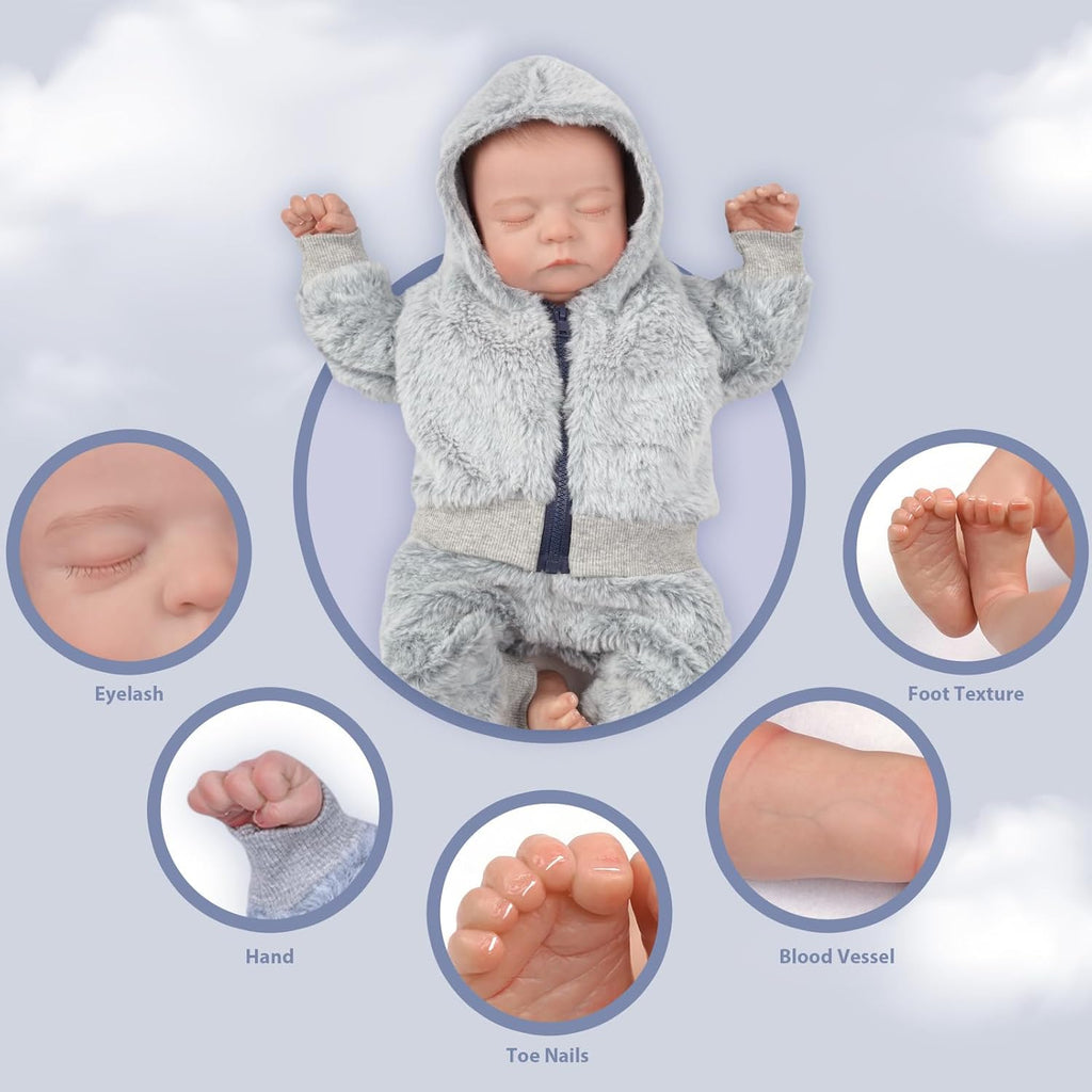 JIZHI Lifelike Reborn Baby Dolls Boy - 17-Inch Soft Realistic Newborn Vinyl Doll for Kids Age 3+ F9109