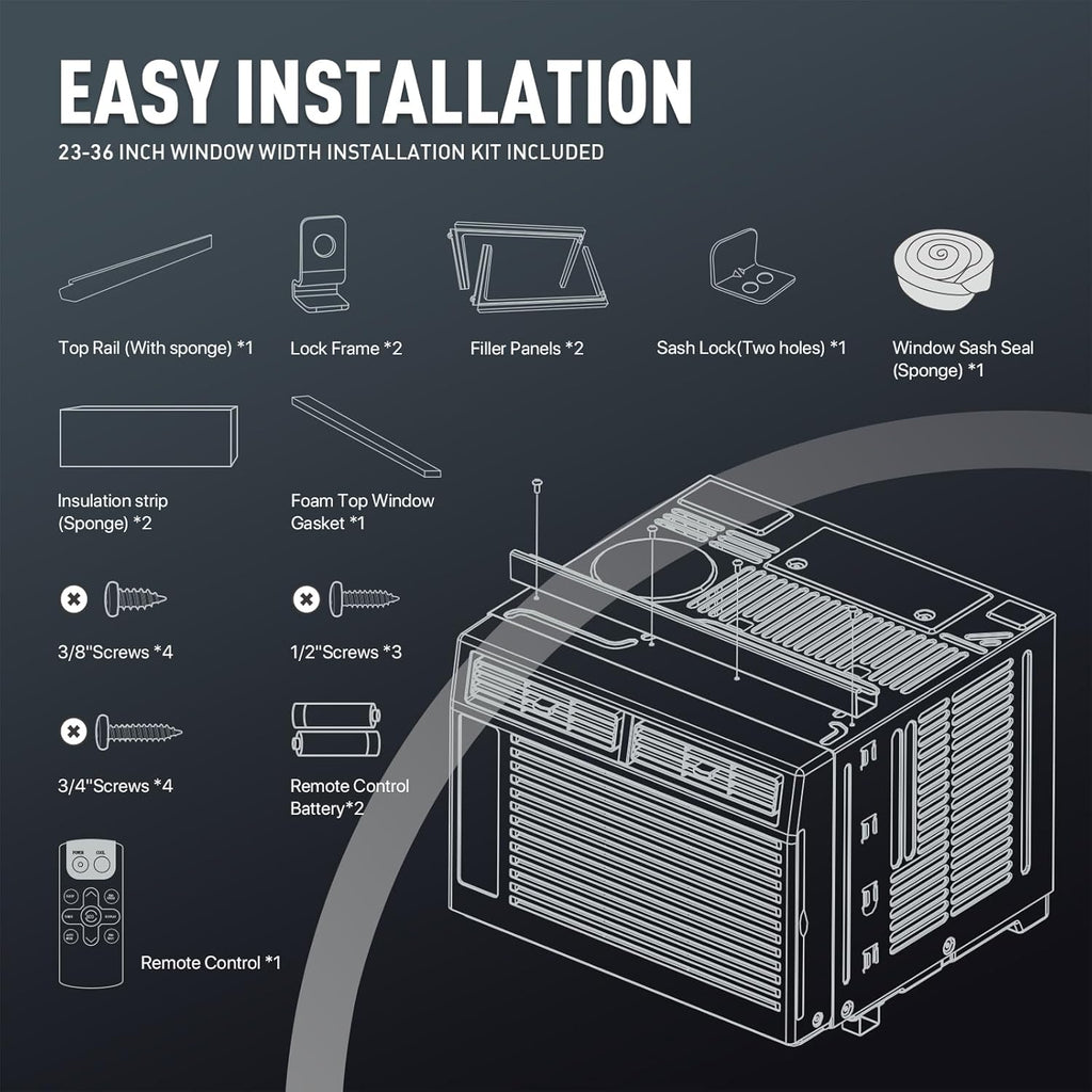 6000 BTU Smart Window AC with Remote Control for Rooms up to 250 sq.ft. R68819