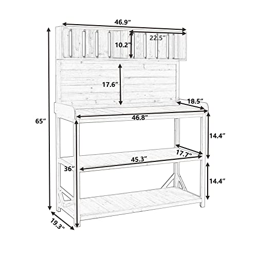 Outdoor Wooden Potting Bench Table with Drawers and Storage Shelves C672480