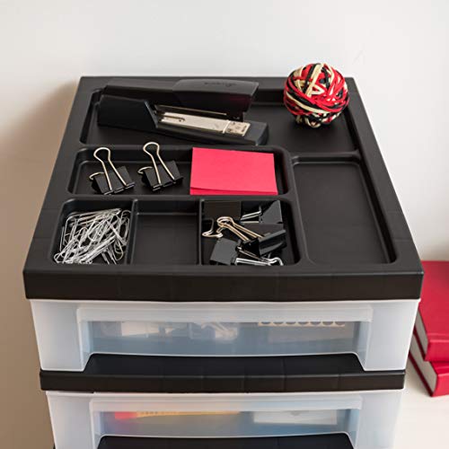 IRIS USA Plastic 10-Drawer Rolling Storage Cart with Wheels, Black/Clear T4065