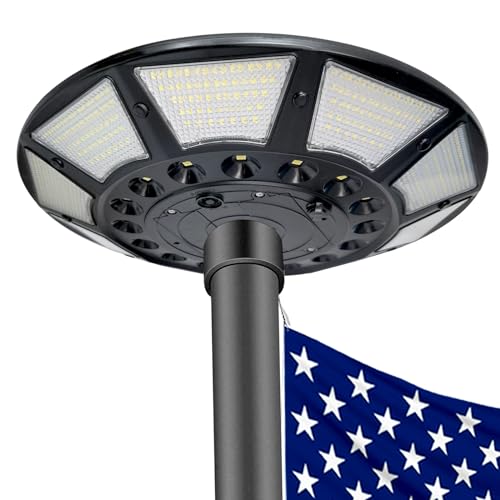 Flagpole Solar Light 6000 Lumens Brightest 566 LED Flag Pole Light Solar Powered with DC Charge Port Last Up to 20 Hrs Outdoor Dusk to Dawn IP67 Waterproof for Most 15 to 40ft Flag Poles
