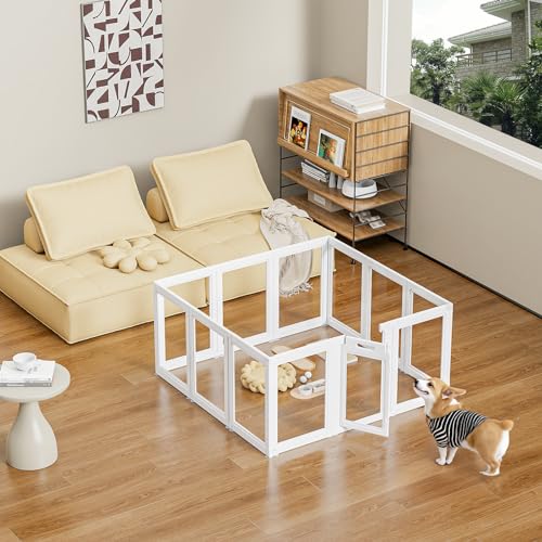 Transparent Dog Playpen with Wall Anchor, 23.6" H, 10 Panels, White N19944