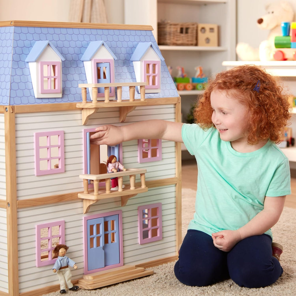 Melissa & Doug Modern Wooden Multi-Level Dollhouse with 19 pcs Furniture Q853480