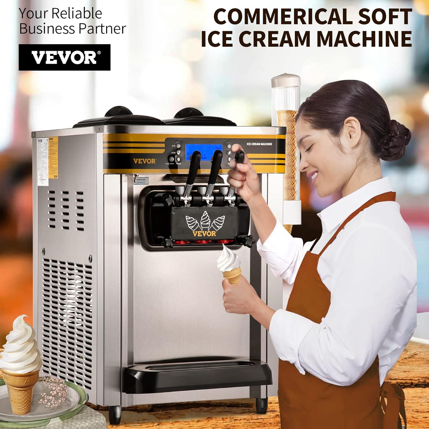 VEVOR Commercial Ice Cream Maker, 22-30L/H, 2350W Countertop Soft Serve Machine Z834