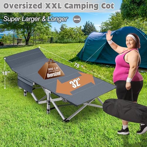 ABORON Folding Camping Cot with Mat for Adults, Heavy Duty Outdoor Bed with Carry Bag C211720