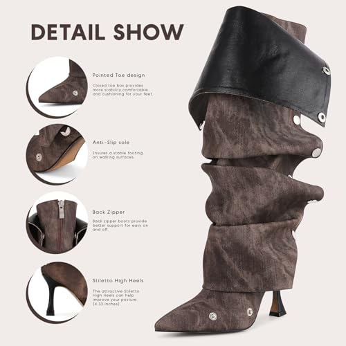 VOMIRA Women's Knee High Stiletto Boots Pointed Toe Wide Calf Black N909591