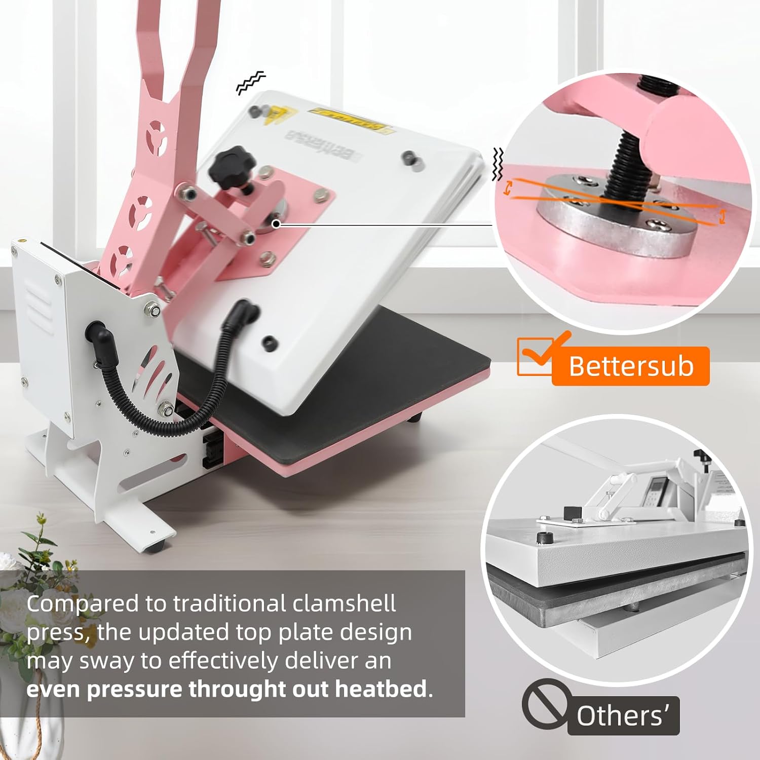 BetterSub Heat Press 15x15 inch Digital Machine for T-Shirts, Pink White T841