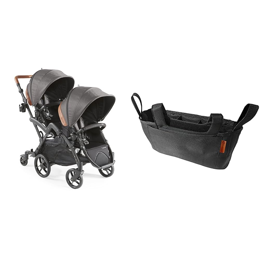 Contours Curve V2 Convertible Tandem Double Stroller & Options Elite V2 Parent Organizer Accessory - Black Herringbone