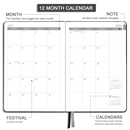 2024-2025 Weekly Monthly Planner, Saffiano Leather, Brown D872